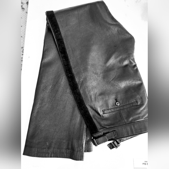Ralph Lauren Leather black pants Size 10 see measurements NWT Tuxedo Style - Picture 4 of 5